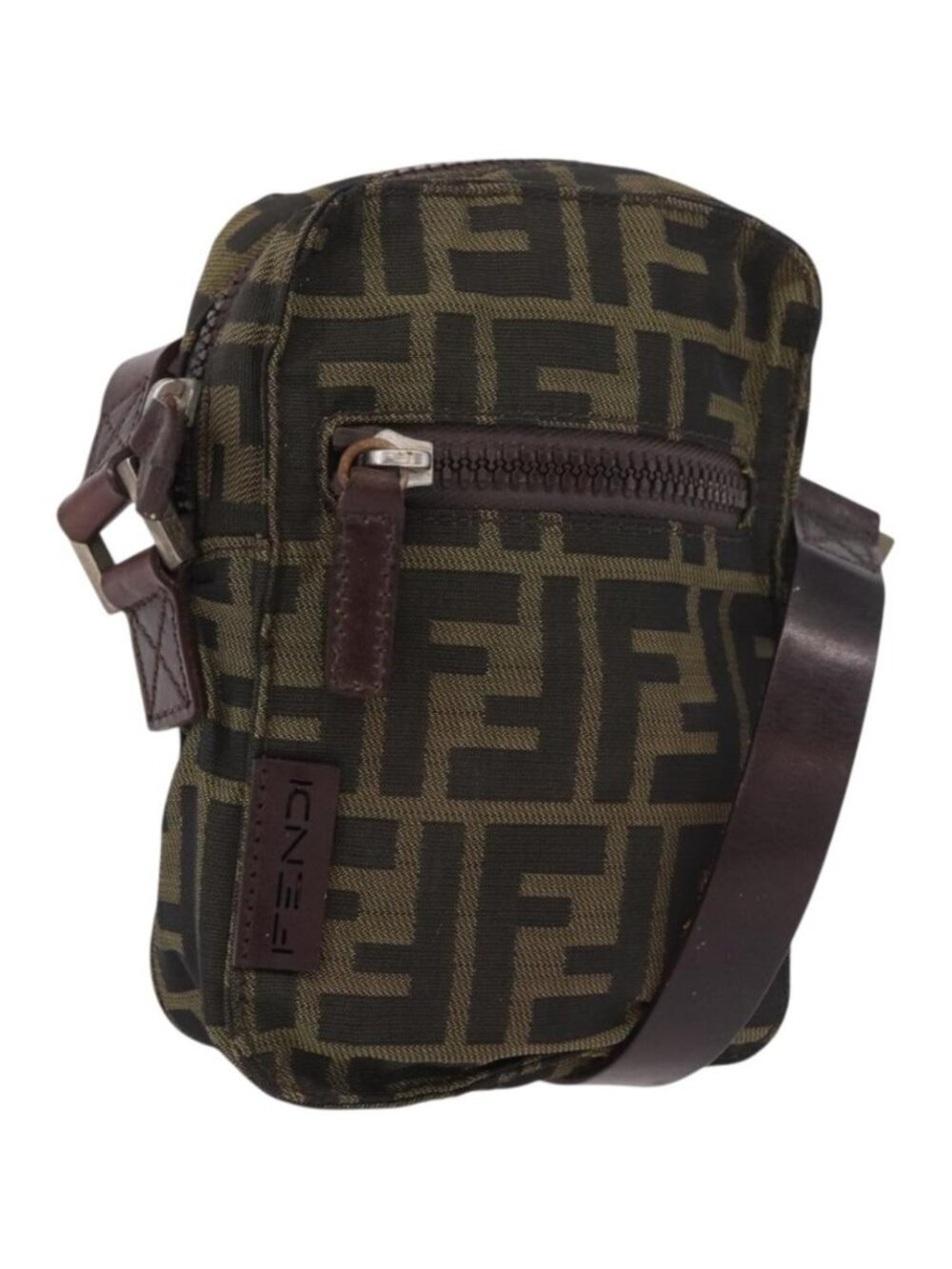 FENDI Zucca Canvas Shoulder Bag Black Brown